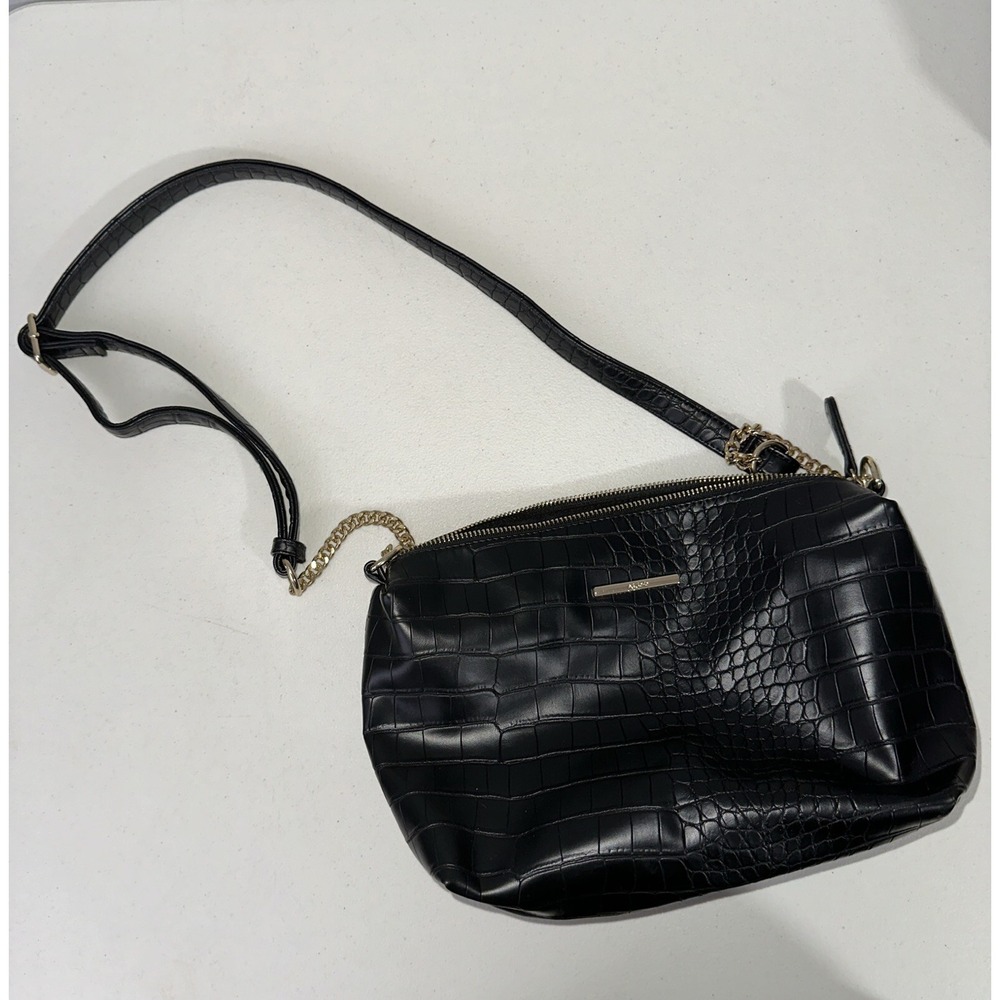 ALDO‎ Women's Faux Leather Crossbody Purse Croc Black